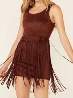 Idyllwind Fringe Faux Suede Dress Sz Medium